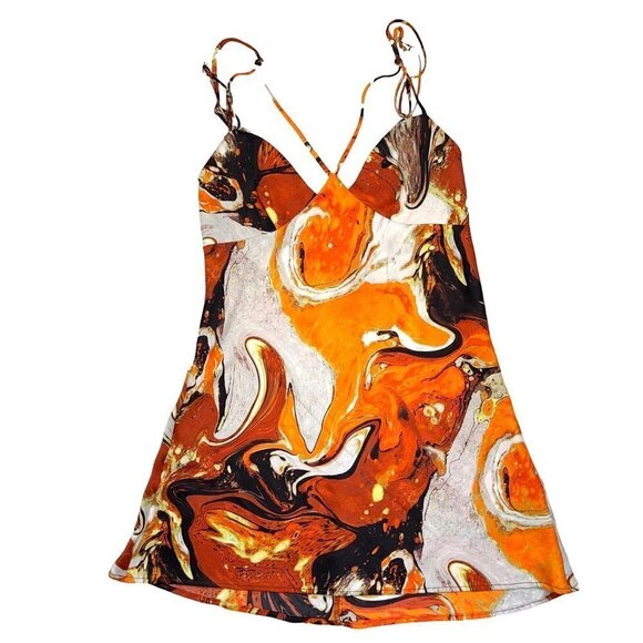 Urban Outfitters MEDIUM Pretty Please Retro Marbled Strappy Cut Out Mini Dress - Picture 1 of 6